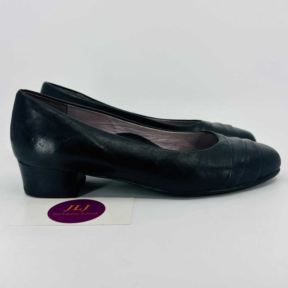 BeautiFeel Women's Classic Black Leather Kitten Pump Heels Size 37 EU / 6-6.5 US